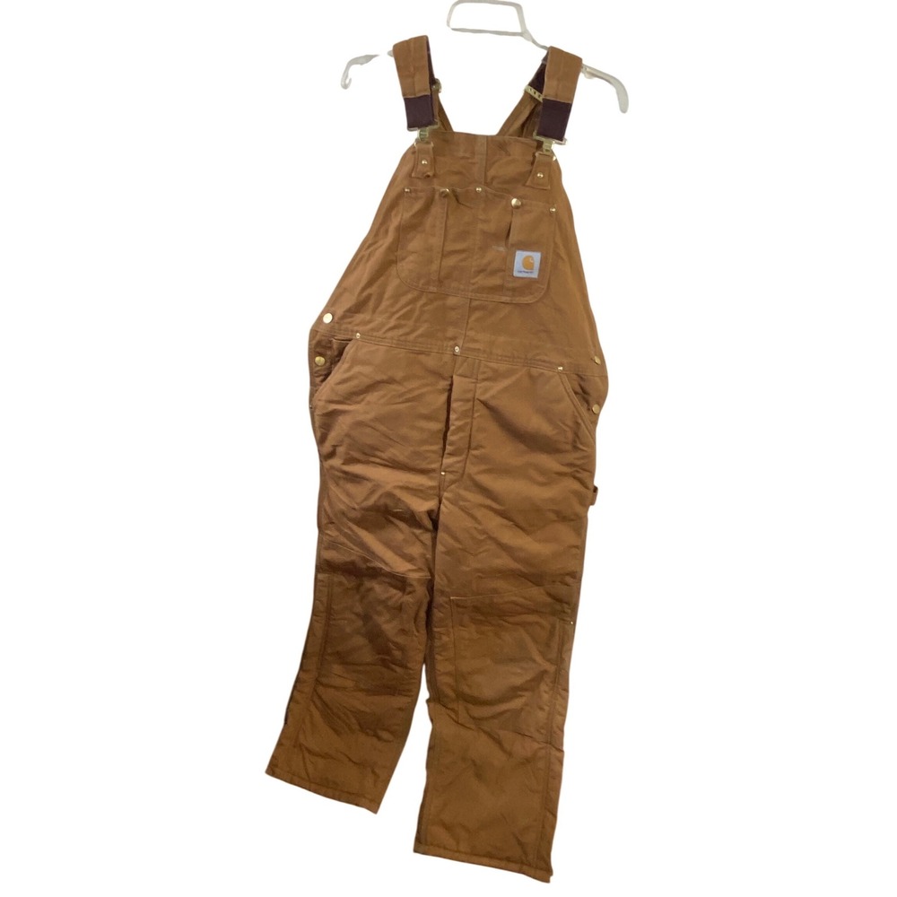 Carhartt Quilt Lined Duck Bib Overalls Brown R02 BRN Mens Workwear Bibs